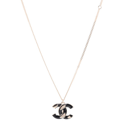 Chanel Enamel CC Pendant Necklace Black Light Gold 1 of 4