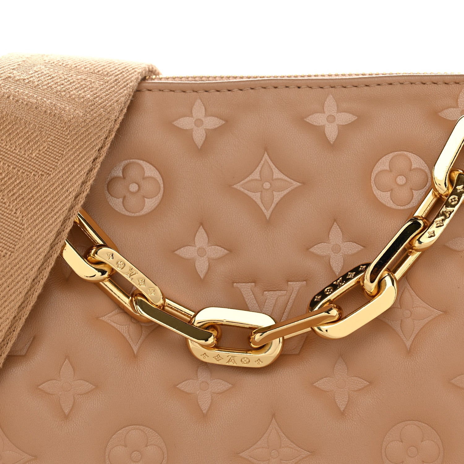 Louis Vuitton Lambskin Embossed Monogram Coussin PM Camel 7 of 9
