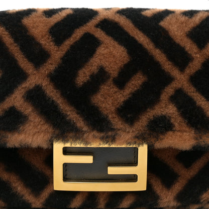 Fendi Shearling Vitello Dolce Macro FF 1974 Mini Baguette Tobacco Black 8 of 11