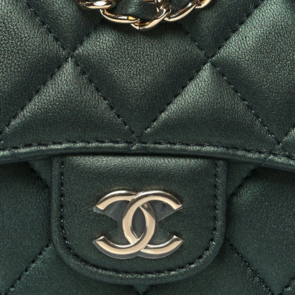Chanel Iridescent Lambskin Quilted Top Handle Flap Clutch With Chain Dark Green 8 of 10