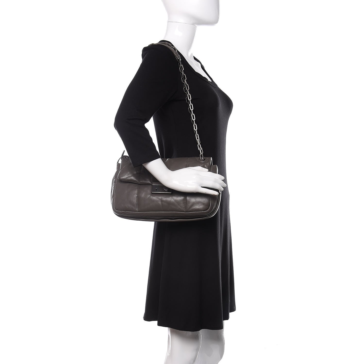 Prada Nappa Bomber Sound Chain Flap Shoulder Bag Ardesia 2 of 9