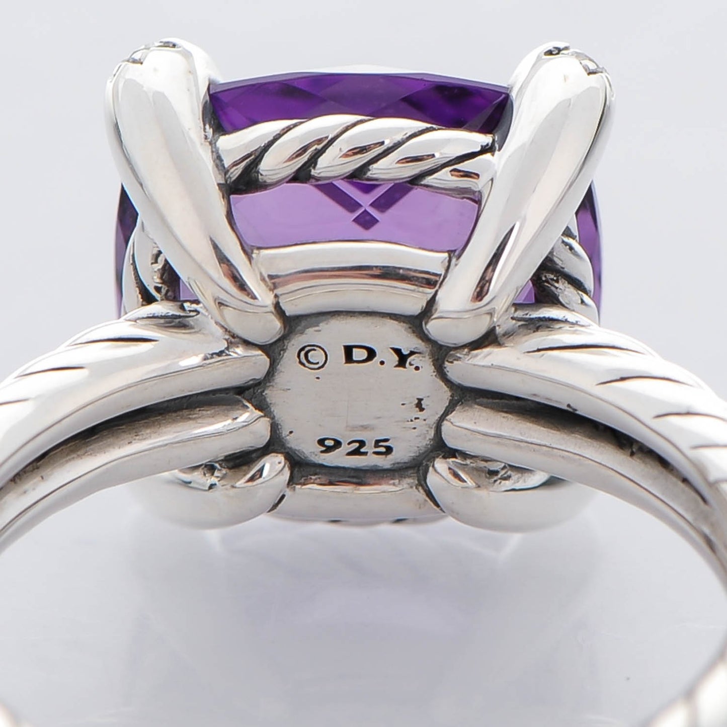 Sterling Silver Diamond Amethyst 11mm Chatelaine Ring 53 6.5