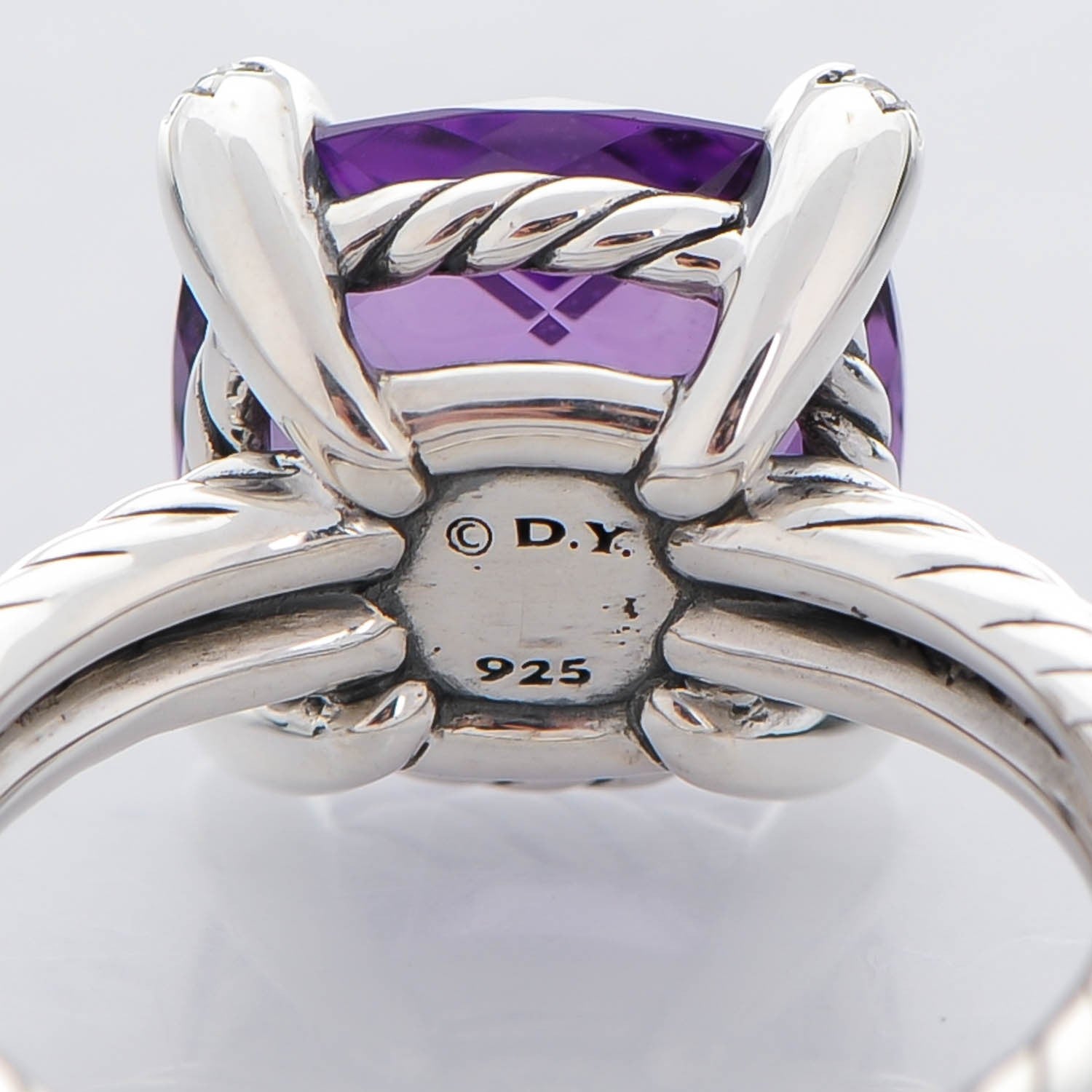 David Yurman Sterling Silver Diamond Amethyst 11mm Chatelaine Ring 53 6.5 5 of 6