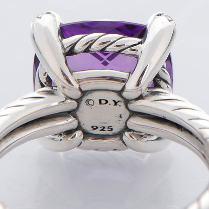 David Yurman Sterling Silver Diamond Amethyst 11mm Chatelaine Ring 53 6.5 5 of 6