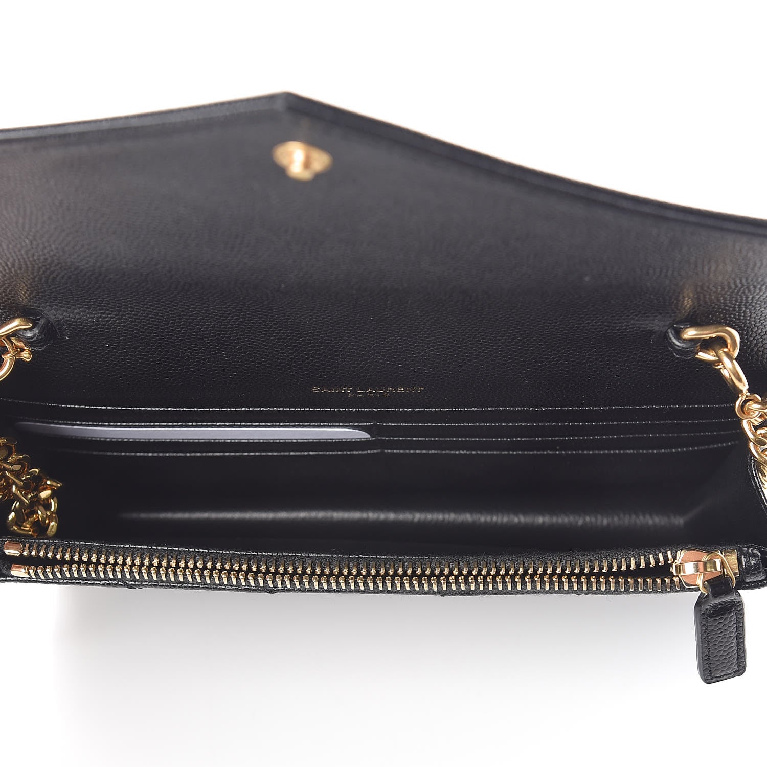 Saint Laurent Grain De Poudre Matelasse Chevron Monogram Envelope Chain Wallet Black 5 of 10