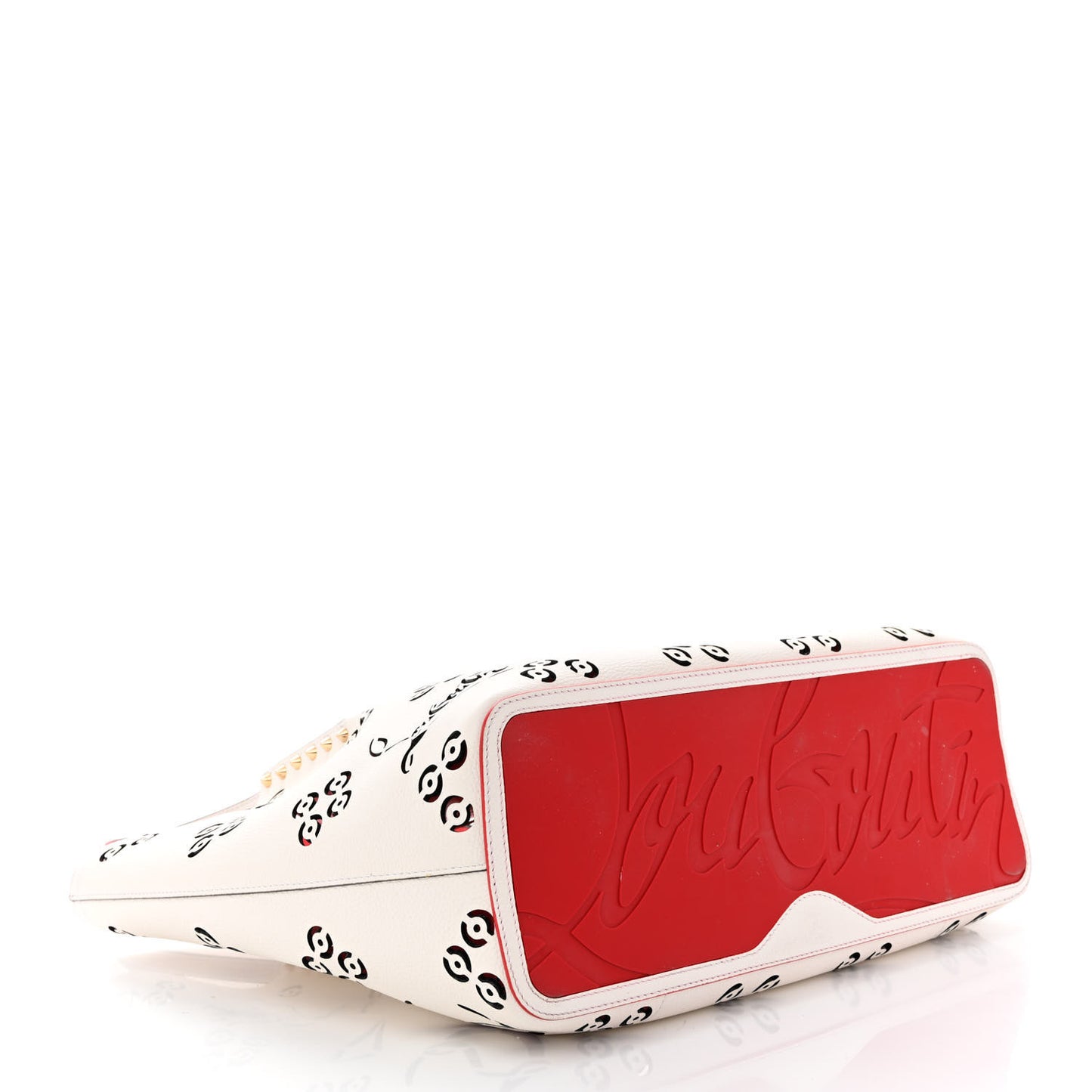 Calfskin Perforated Large Loubinthesky Cabarock Spikes Tote Snow