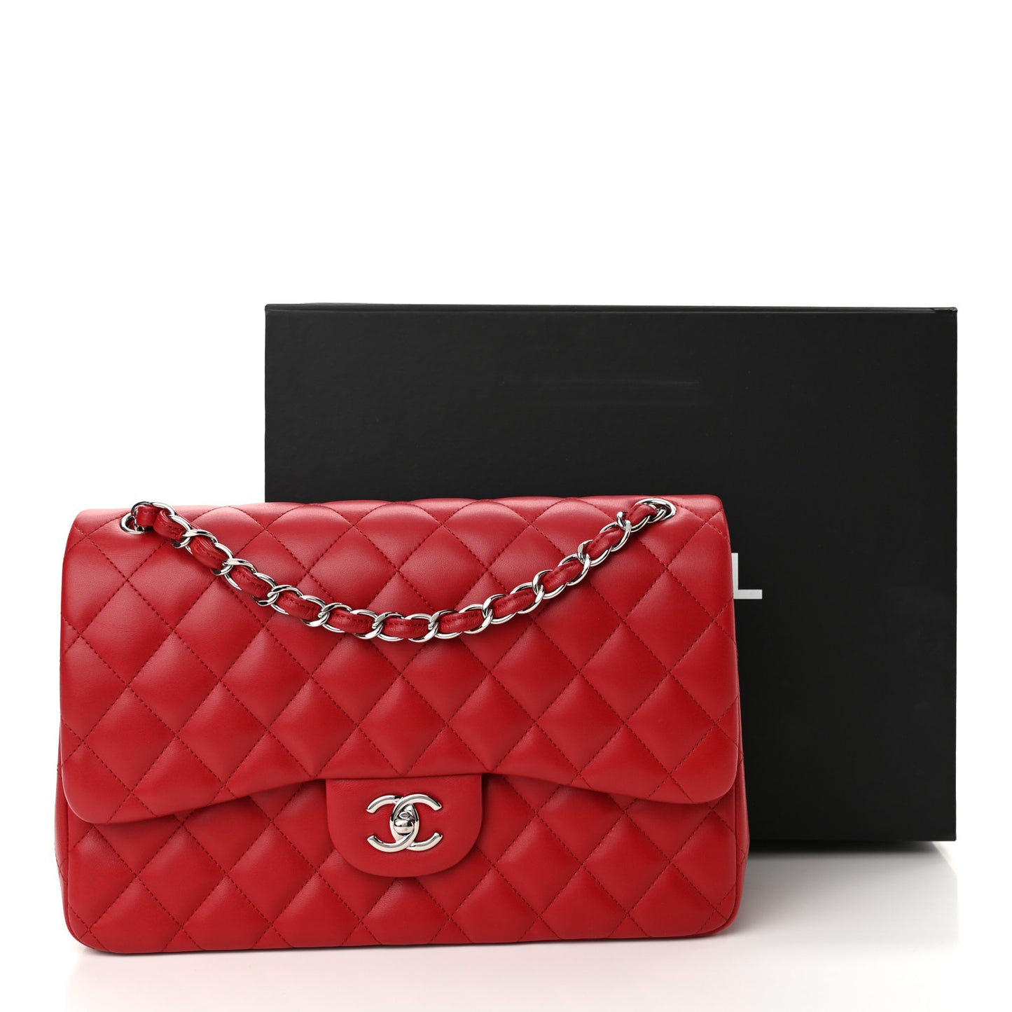 Lambskin Quilted Jumbo Double Flap Red