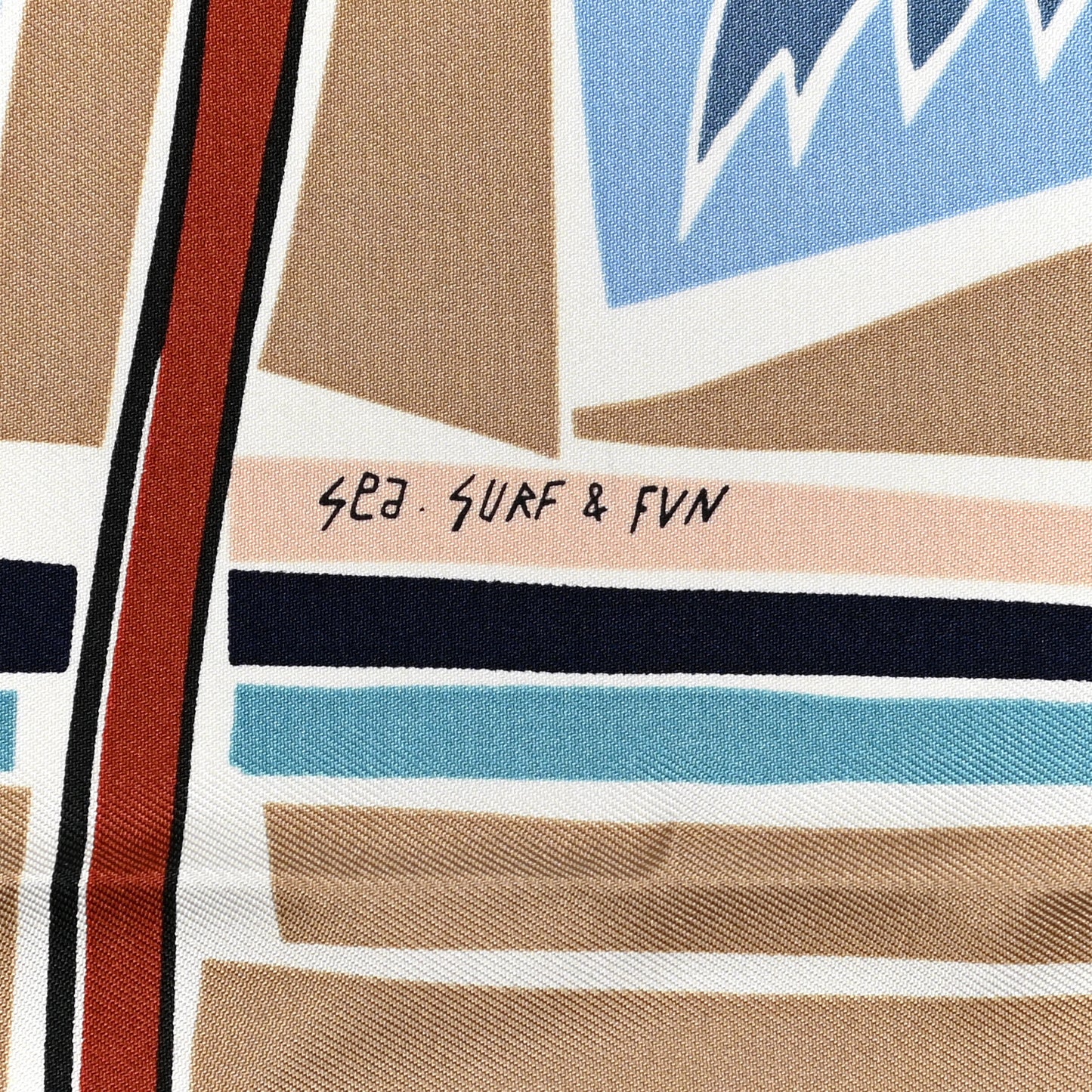 Silk Sea Surf and Fun Scarf 45 White Bleu Ciel Beige