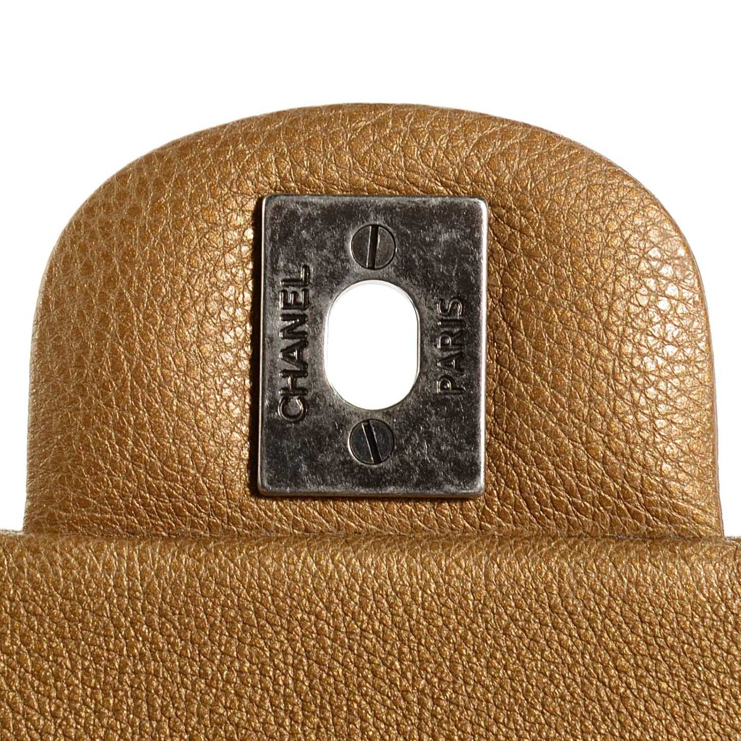 Metallic Calfskin Quilted Medium Double Flap Dark Gold