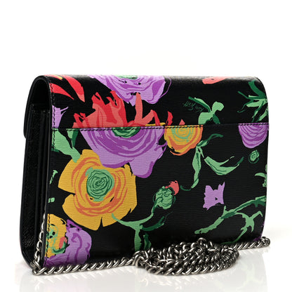Gucci X KEN SCOTT New Shangai Calfskin Jenny Floral Print Mini Dionysus Chain Wallet Black Pink 2 of 9