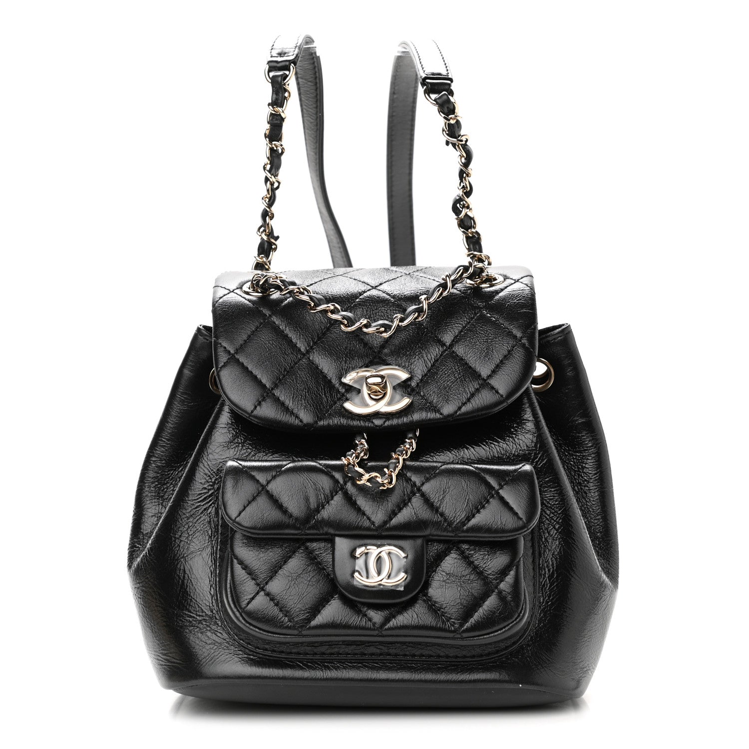 Chanel Glazed Aged Calfskin Quilted Small Duma Drawstring Backpack Black 1 of 10