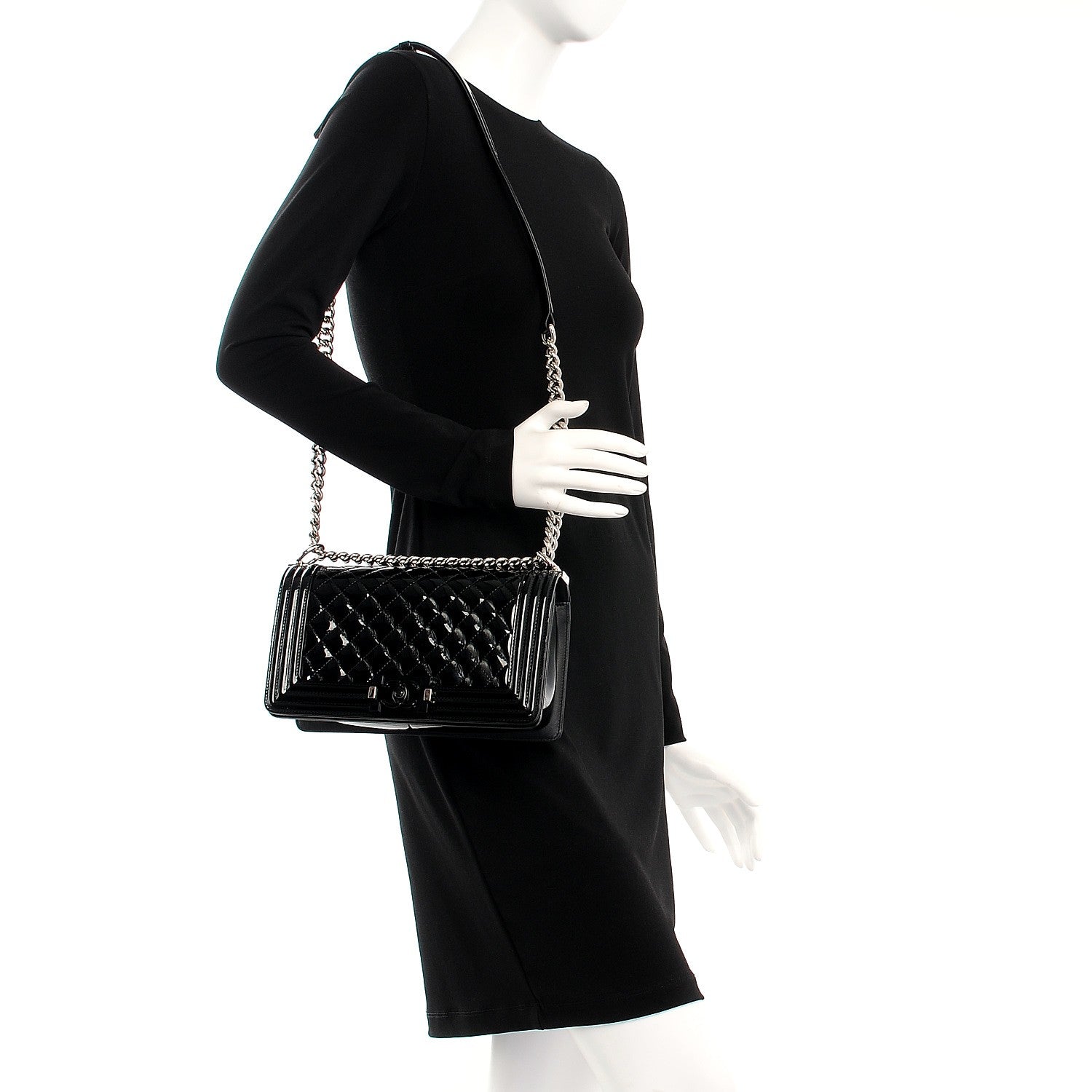 Chanel Patent Calfskin Quilted Medium Plexiglass Boy Flap Black 2 of 10