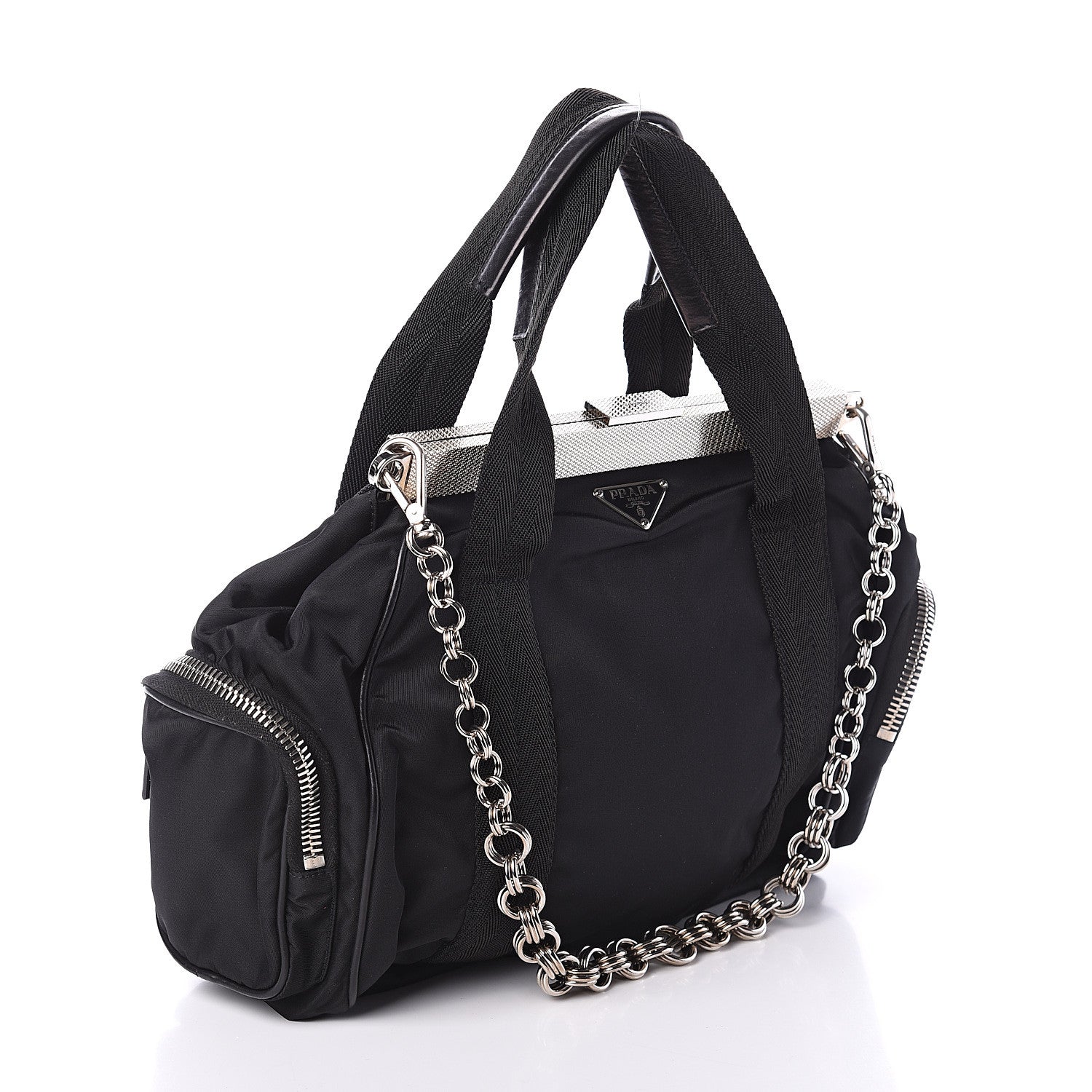 Prada Tessuto Nylon Frame Satchel Black 2 of 7