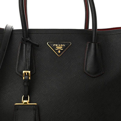Prada Saffiano Cuir Medium Double Bag Black Fuoco 7 of 13