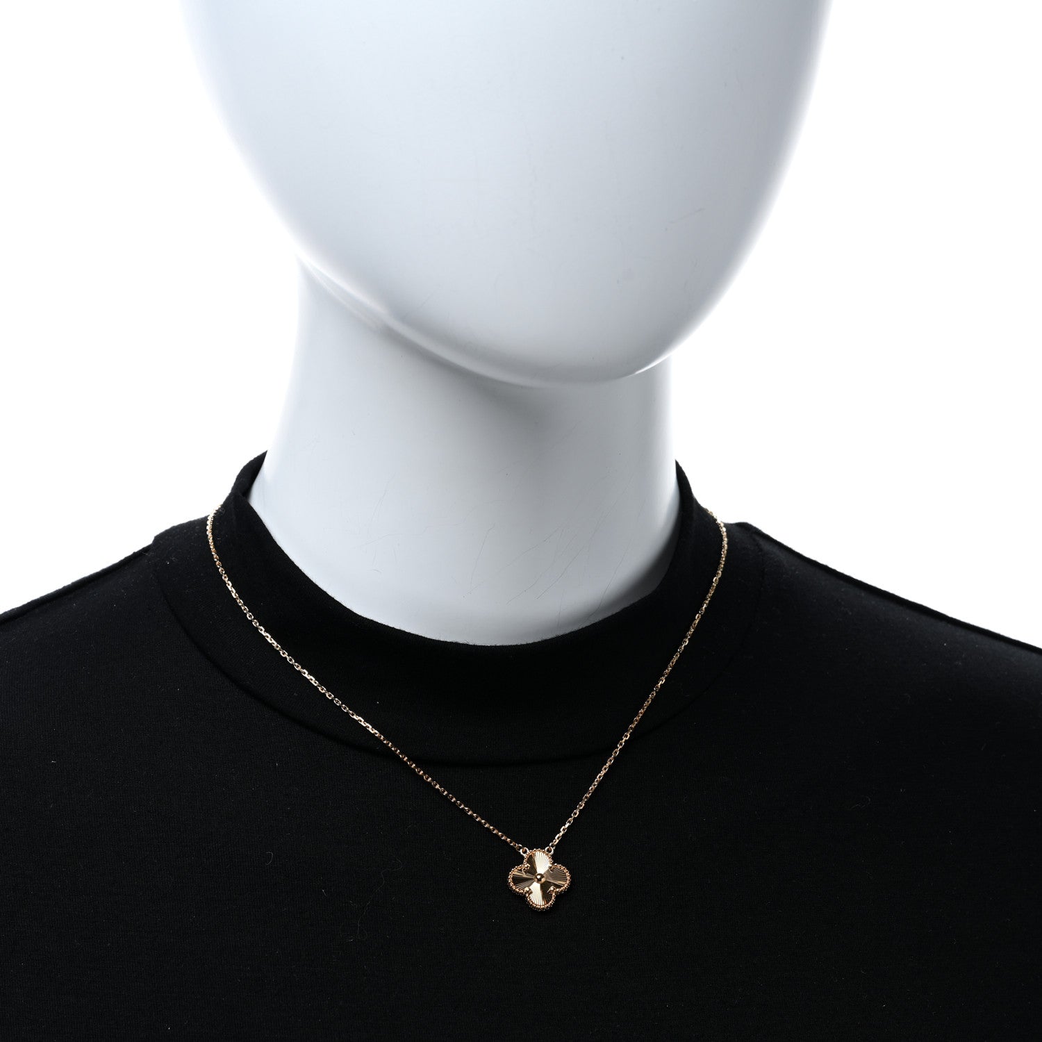Van Cleef & Arpels 18K Yellow Gold Guilloche Vintage Alhambra Pendant Necklace 3 of 5