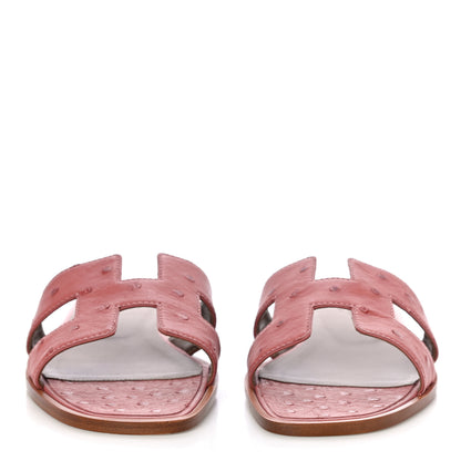 Hermes Ostrich Oran Sandals 38 Rouge Blush 2 of 11