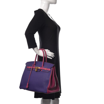 Hermes Togo Bi-Color Horseshoe Birkin 35 Iris Tosca 2 of 18