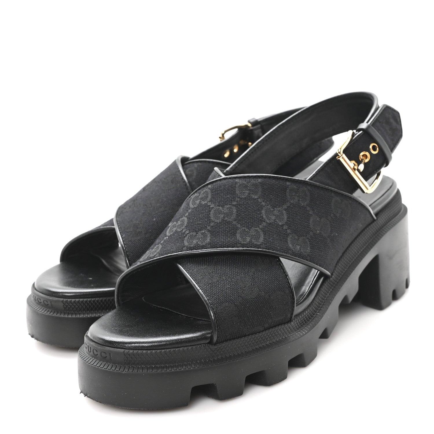 Gucci Monogram Granada Kid Trip 40/72mm Lug Sole Sandals 40 Black 4 of 9