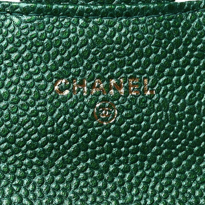 Chanel Metallic Caviar Quilted Flap Card Holder Wallet Green 6 of 9