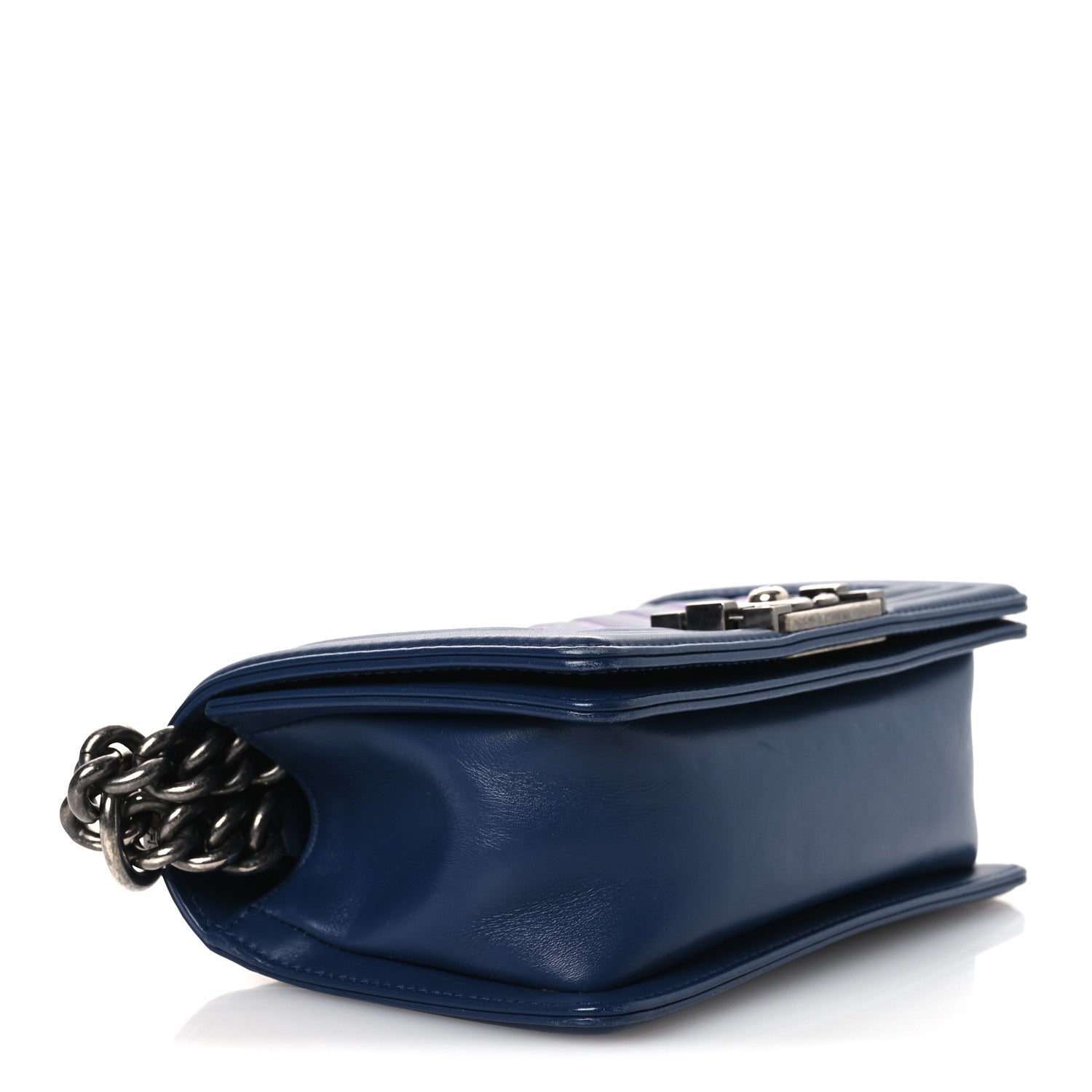 Chanel Calfskin Painted Chevron Embossed Small Boy Flap Dark Blue 4 of 11