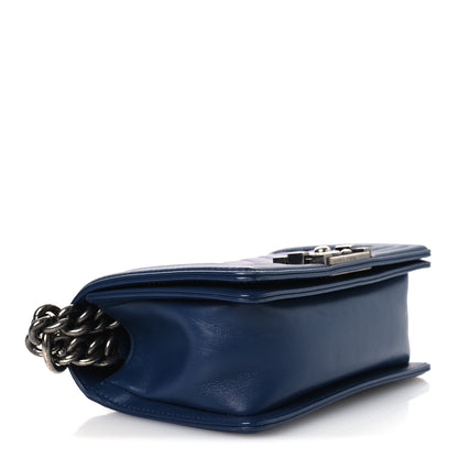 Chanel Calfskin Painted Chevron Embossed Small Boy Flap Dark Blue 4 of 11