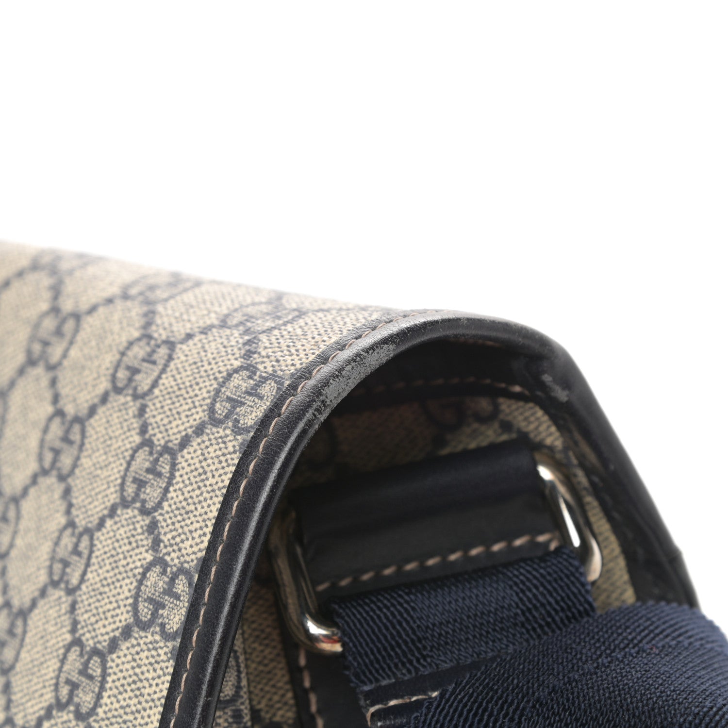 Gucci GG Plus Monogram Medium Double Buckle Flap Messenger Bag Beige Navy 11 of 12