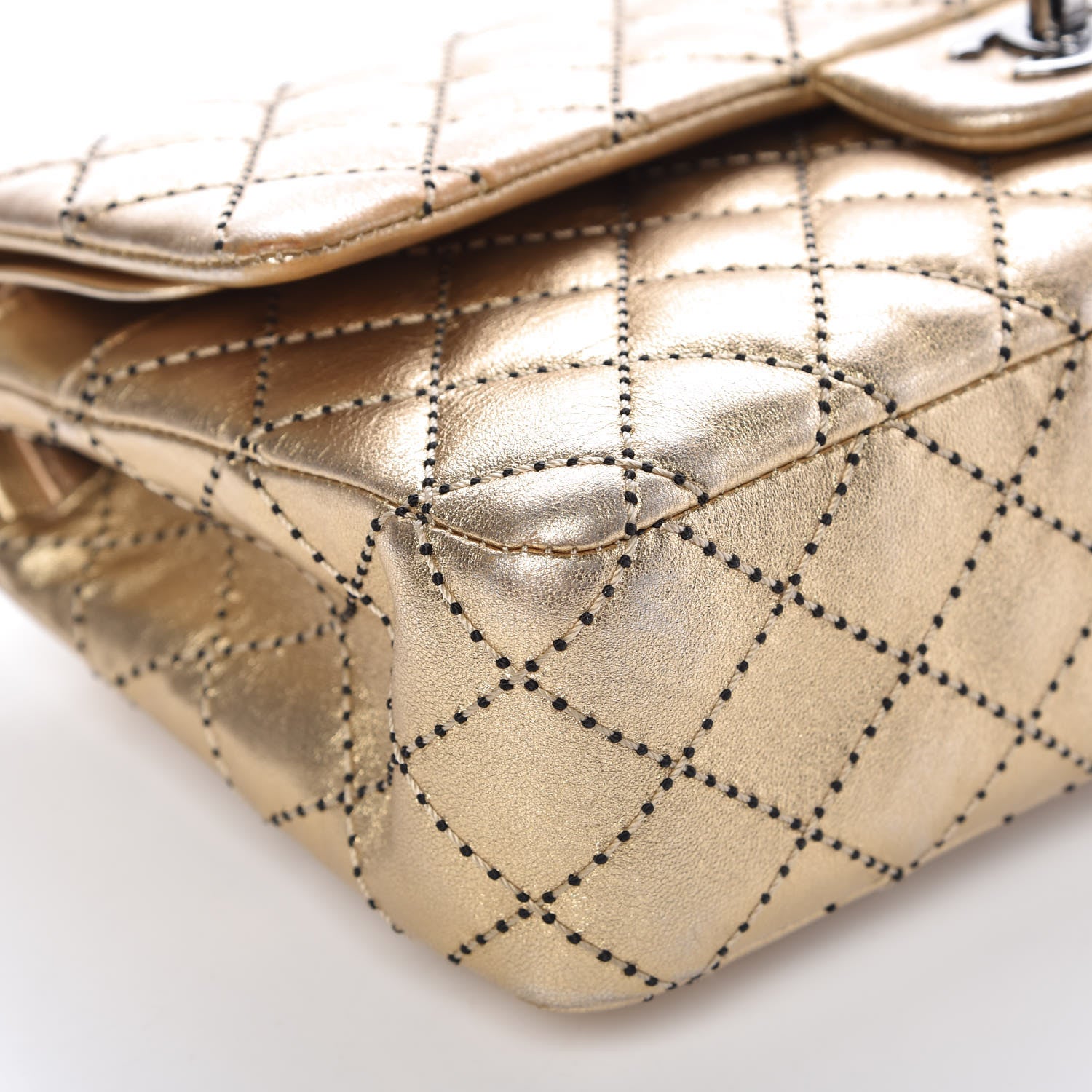 Chanel Metallic Washed Lambskin Quilted Medium Double Flap Dark Gold Black 5 of 18