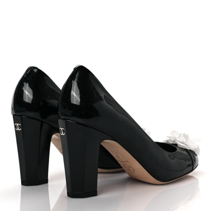 Chanel Patent Camellia CC Cap Toe Pumps 37 Black 4 of 9