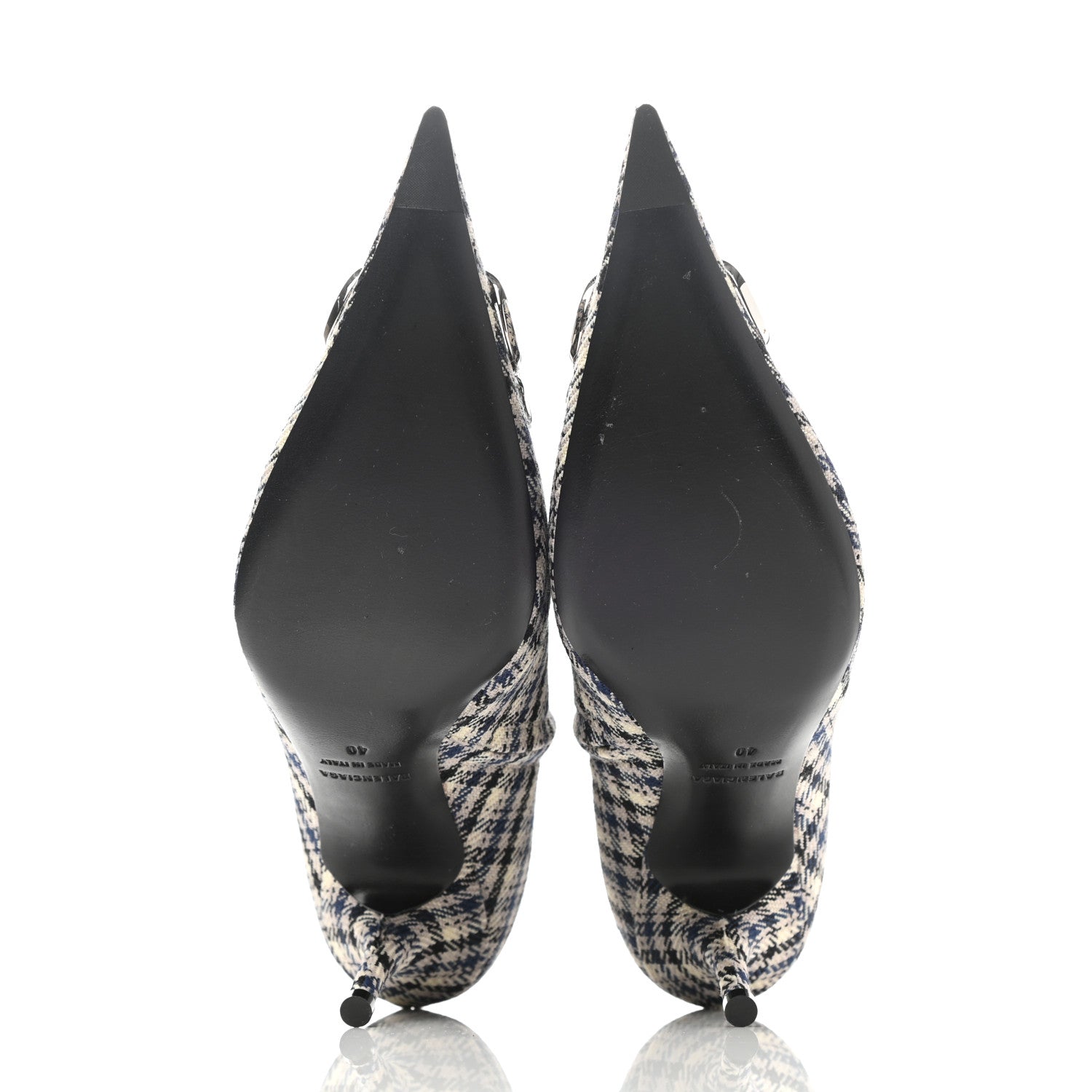 Balenciaga Wool Check BB Pointy Toe Ankle Booties 40 Beige Navy Silver 5 of 9