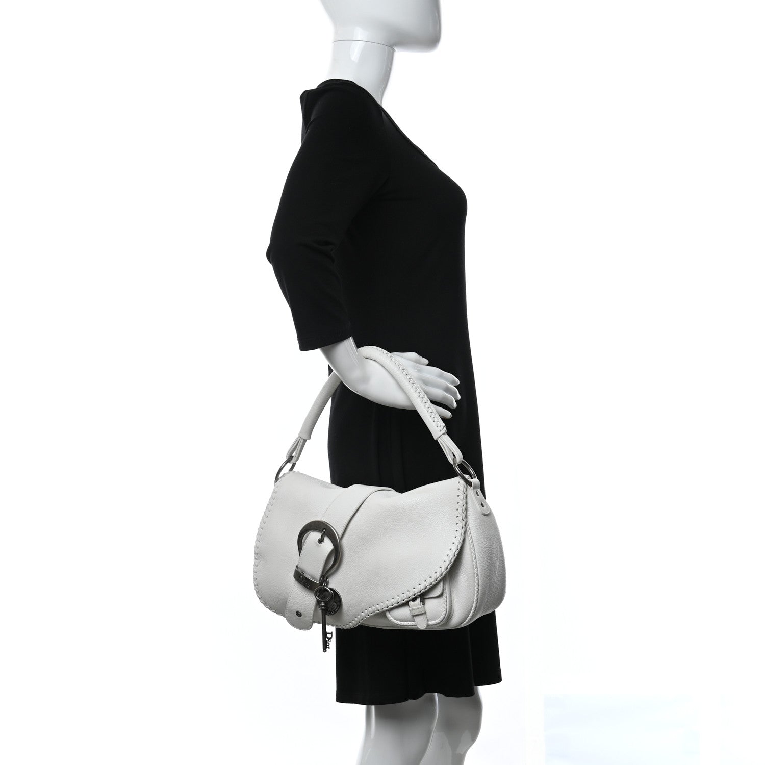 Christian Dior Calfskin Whipstitch Gaucho Double Saddle Bag White 2 of 13