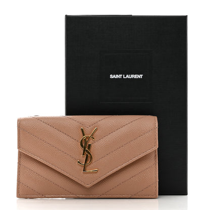 Saint Laurent Grain De Poudre Matelasse Chevron Monogram Compact Wallet Vintage Peach 7 of 7