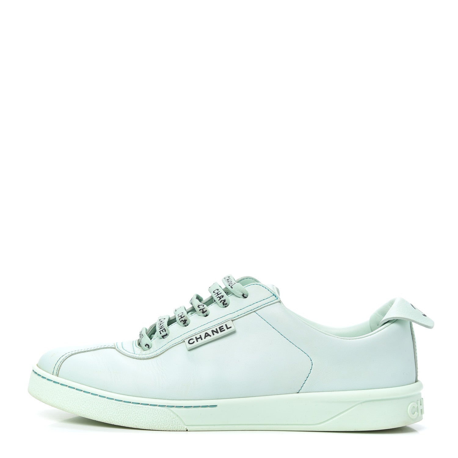 Chanel Calfskin CC Womens Weekender Lace Up Sneakers 38 Light Green 1 of 7