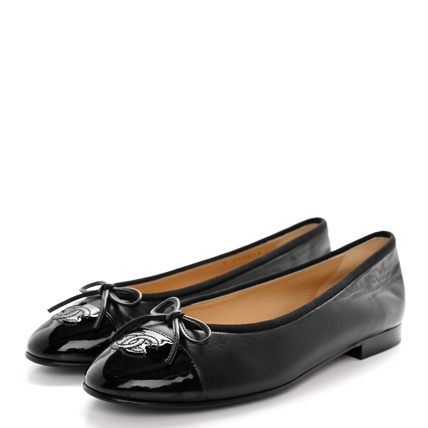 Lambskin Patent Cap Toe CC Ballerina Flats 37.5 Black