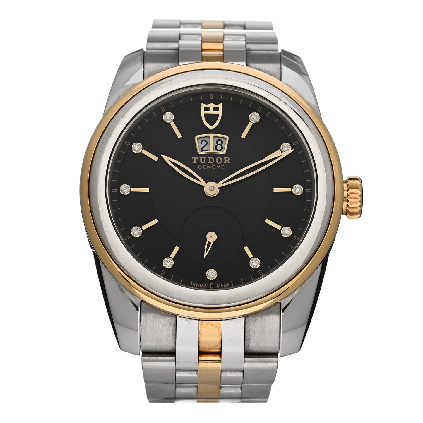 Stainless Steel 18K Yellow Gold Diamond 42mm Glamour Double Date Automatic Watch Black 57003