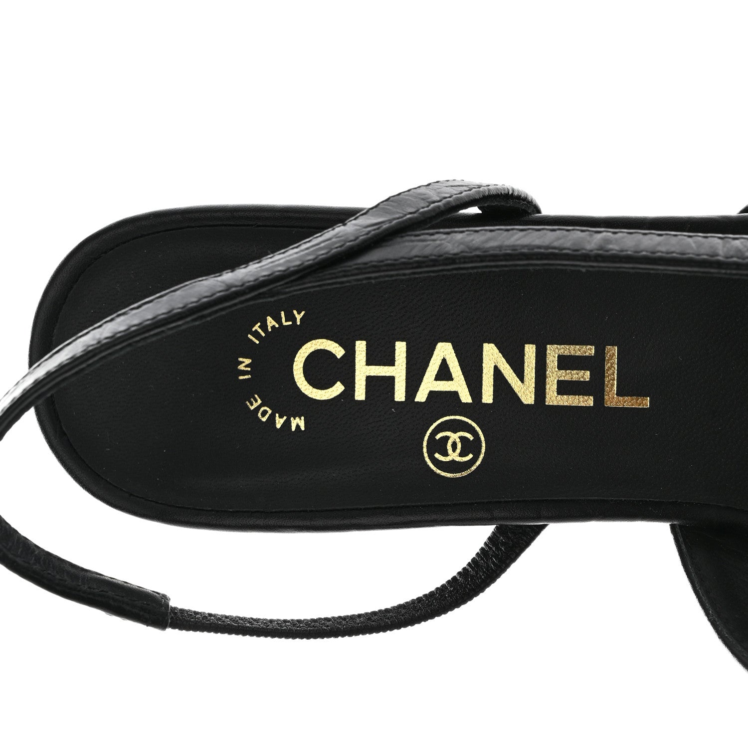 Chanel Calfskin Crocodile Embossed Patent Cap Toe CC Slingback Sandals 37.5 Black 7 of 9