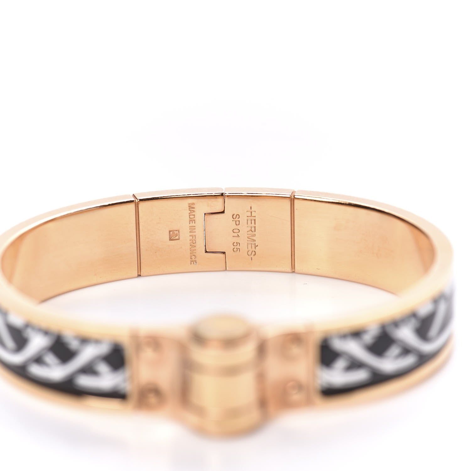 Hermes Enamel Printed Narrow Balades Equestres Positif Negatif Hinged Bracelet S Black 5 of 5