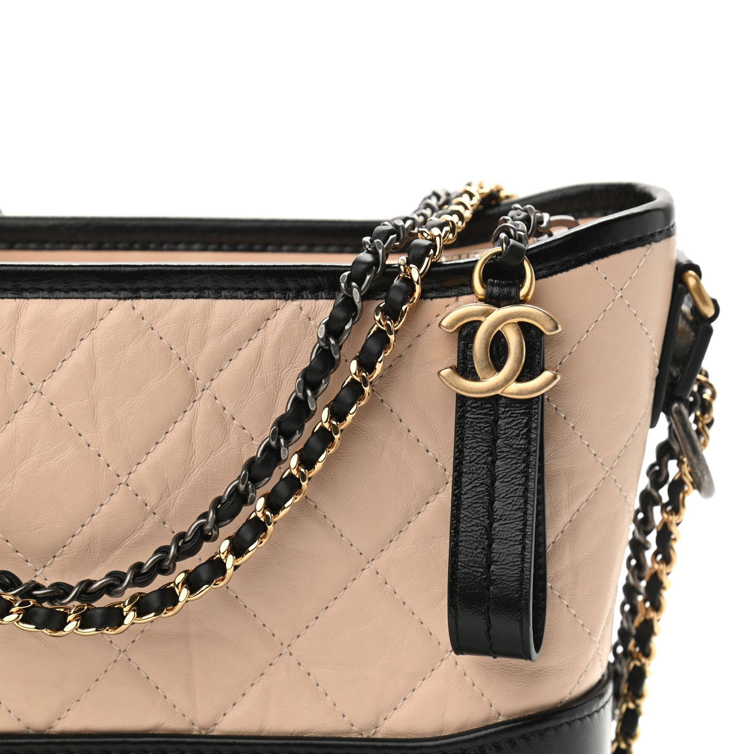 Chanel Aged Calfskin Quilted New Medium Gabrielle Hobo Beige Black 7 of 10