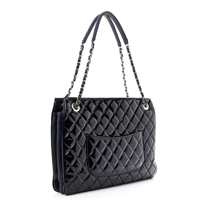 Chanel Patent Quilted Accordion Shopping Tote Navy 3 of 11