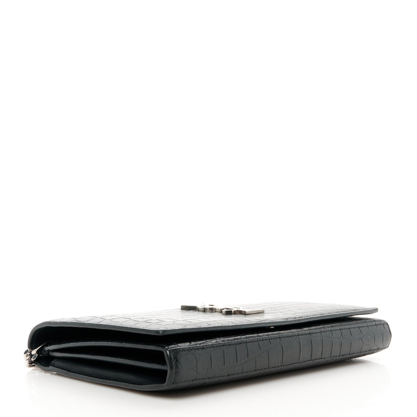 Crocodile Embossed Calfskin Monogram Chain Wallet Black
