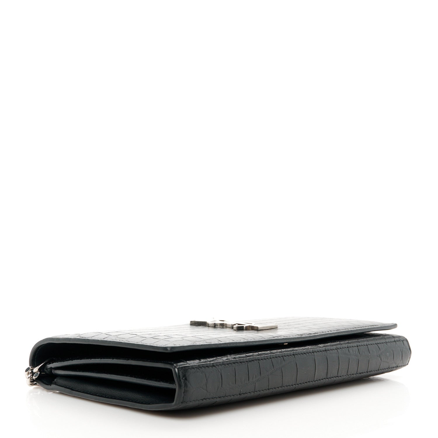 Saint Laurent Crocodile Embossed Calfskin Monogram Chain Wallet Black 4 of 9