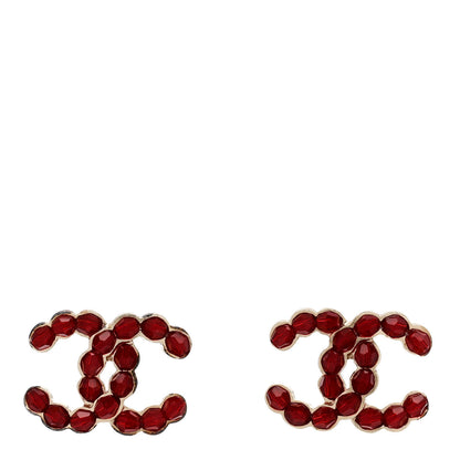 Chanel Crystal CC Earrings Red Gold 1 of 6