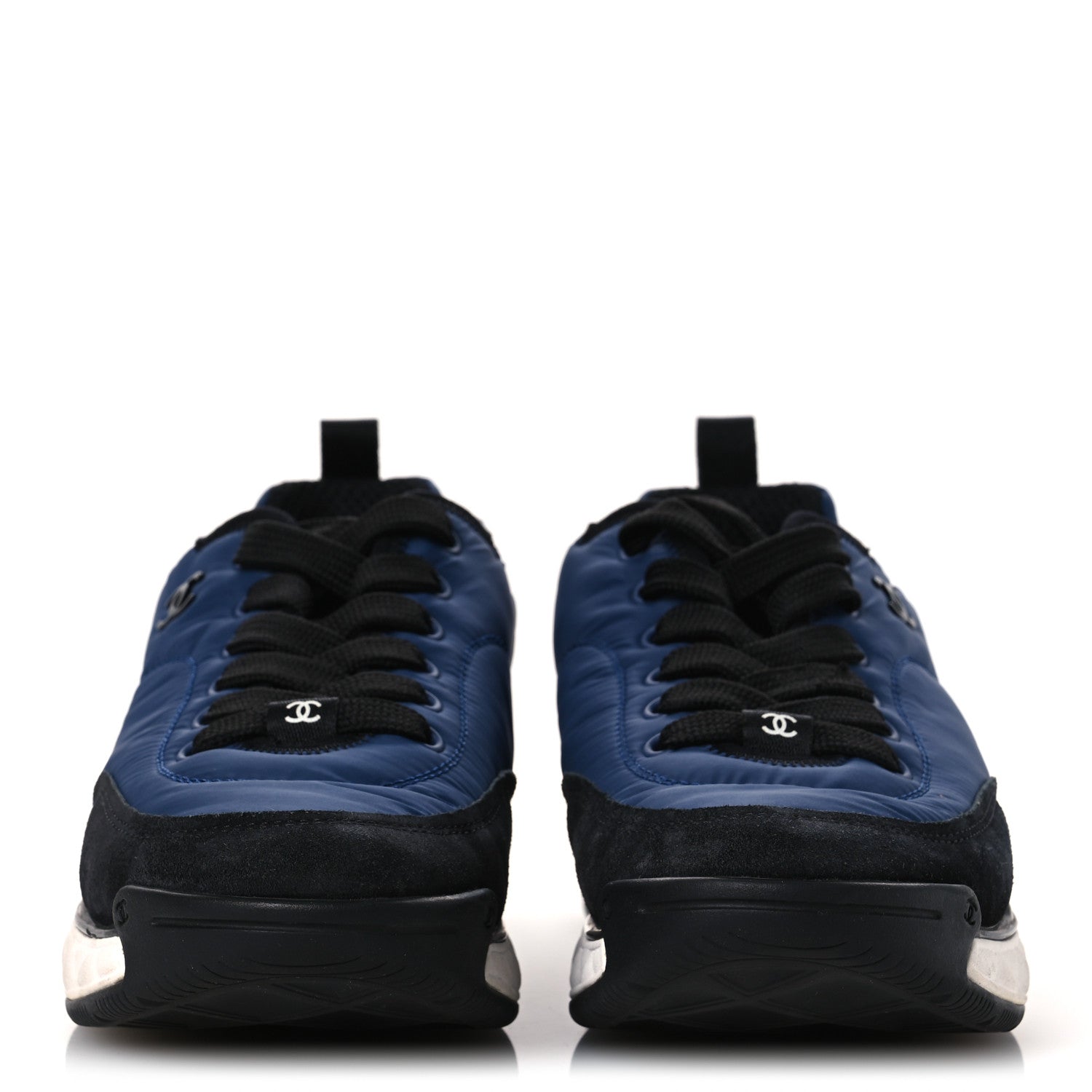 Chanel Nylon Suede Calfskin Womens Logo Sneakers 36 Dark Navy Blue 39 Dark Navy Blue 3 of 12