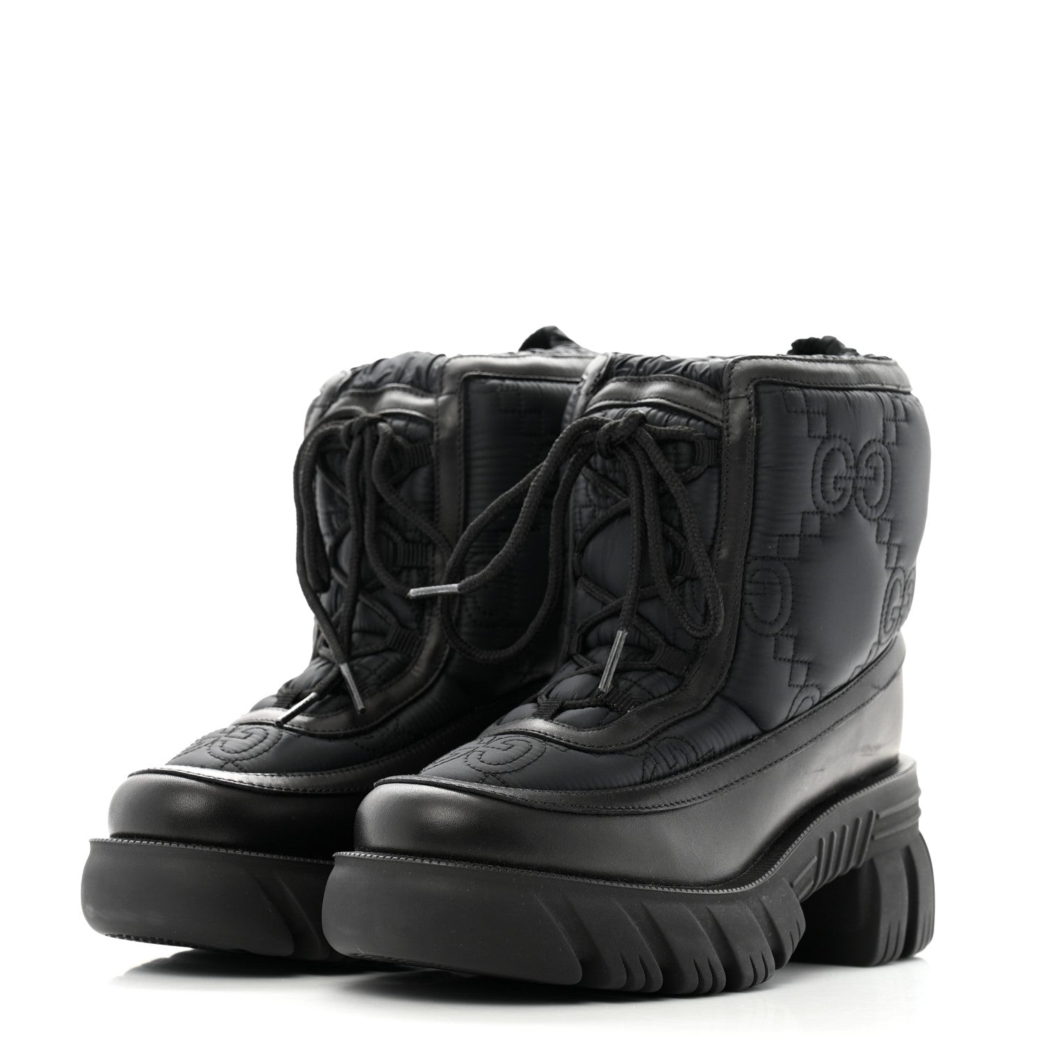 Gucci Nylon Calfskin GG Matelasse Lace Up Platform Ankle Boots 37 Black 4 of 10