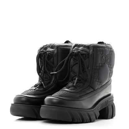 Gucci Nylon Calfskin GG Matelasse Lace Up Platform Ankle Boots 37 Black 4 of 10