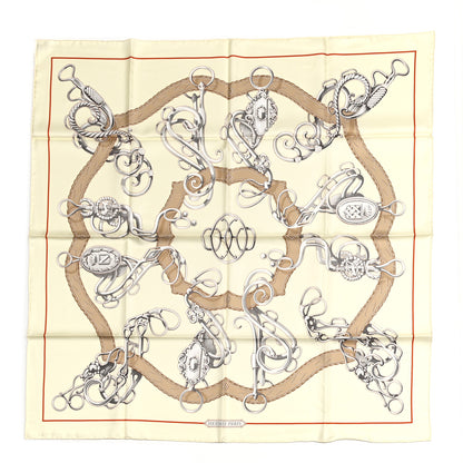 Hermes Silk Lift Profile Scarf 90 Creme Beige Gris 1 of 5
