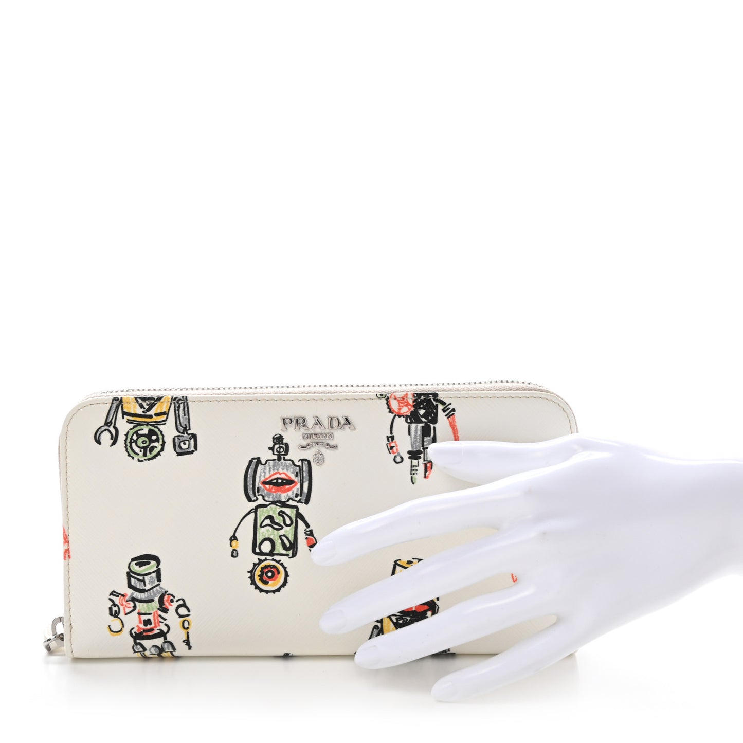 Saffiano Robot Zip Wallet White