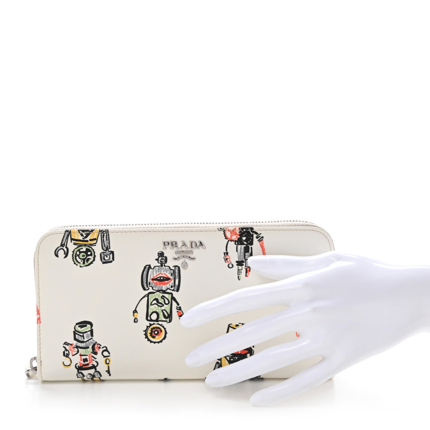 Prada Saffiano Robot Zip Wallet White 2 of 7
