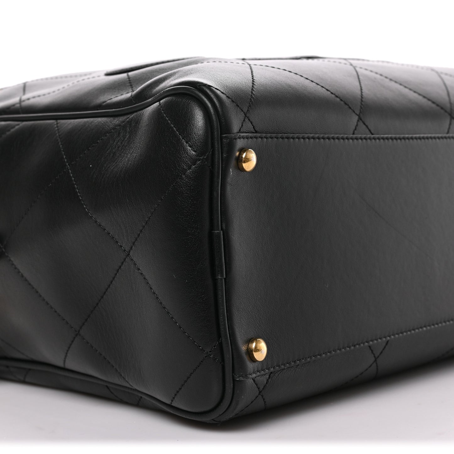 Calfskin Stitched Maxi Logo Bowling Bag Black