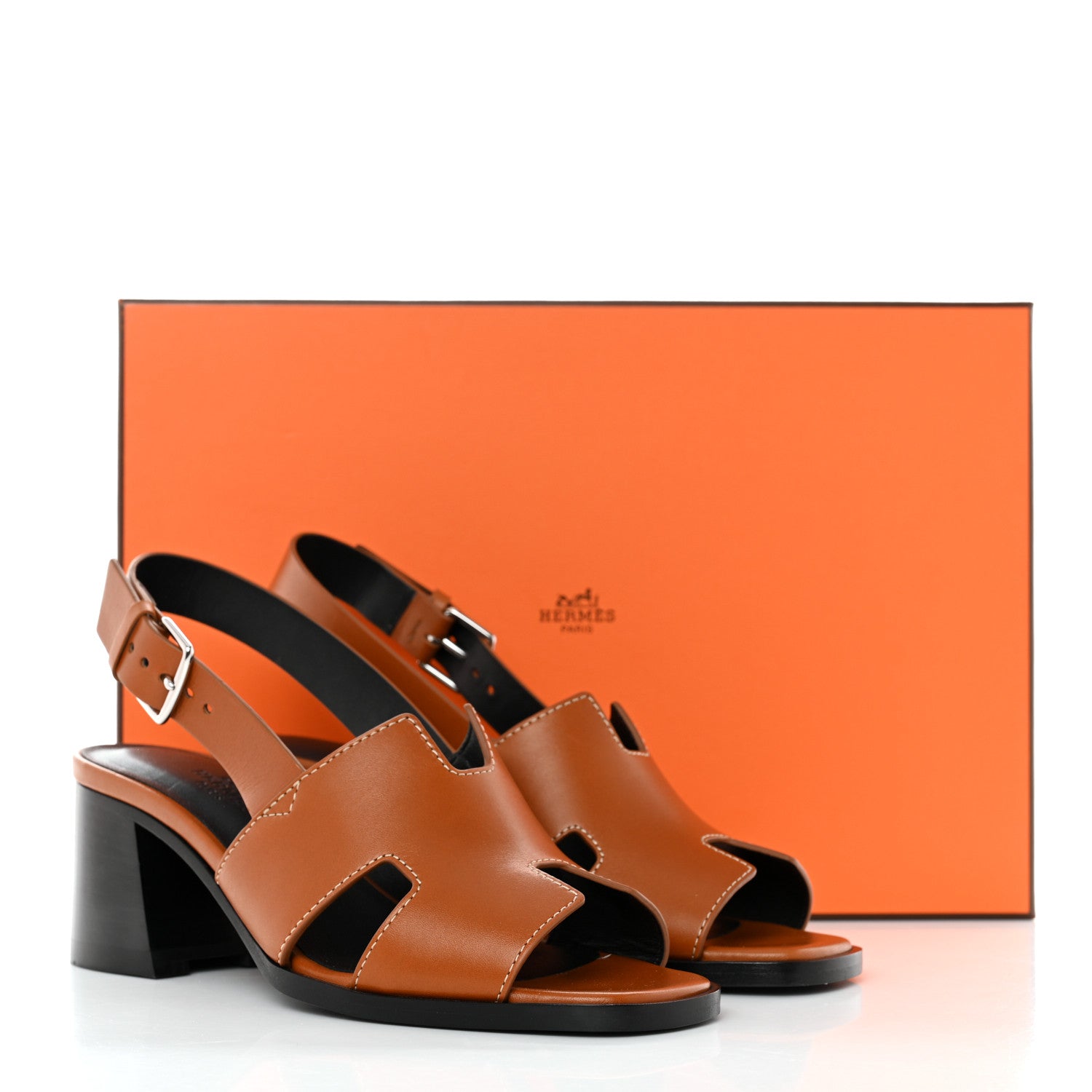 Hermes Calfskin Elbe 60 Sandals 35 Marron Glaise 9 of 9