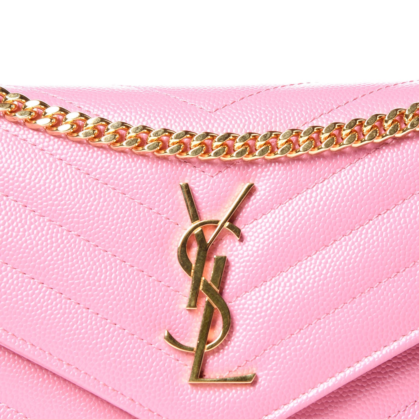 Grain De Poudre Matelasse Chevron Monogram Envelope Chain Wallet Indian Pink